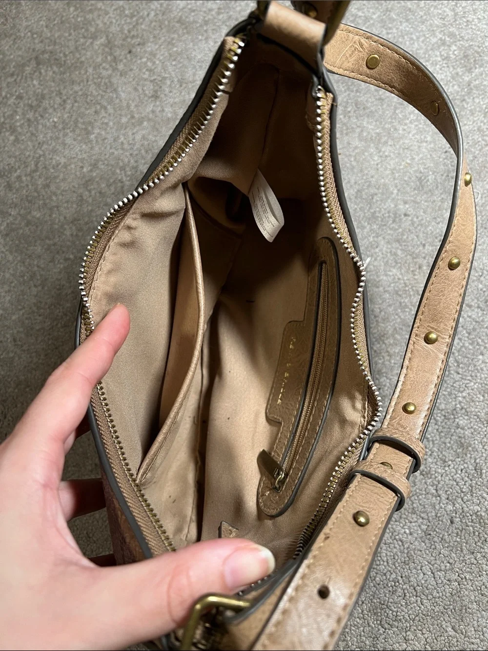Rein and Bridle Embossed Taupe Shoulder Bag with Concho Accent Western